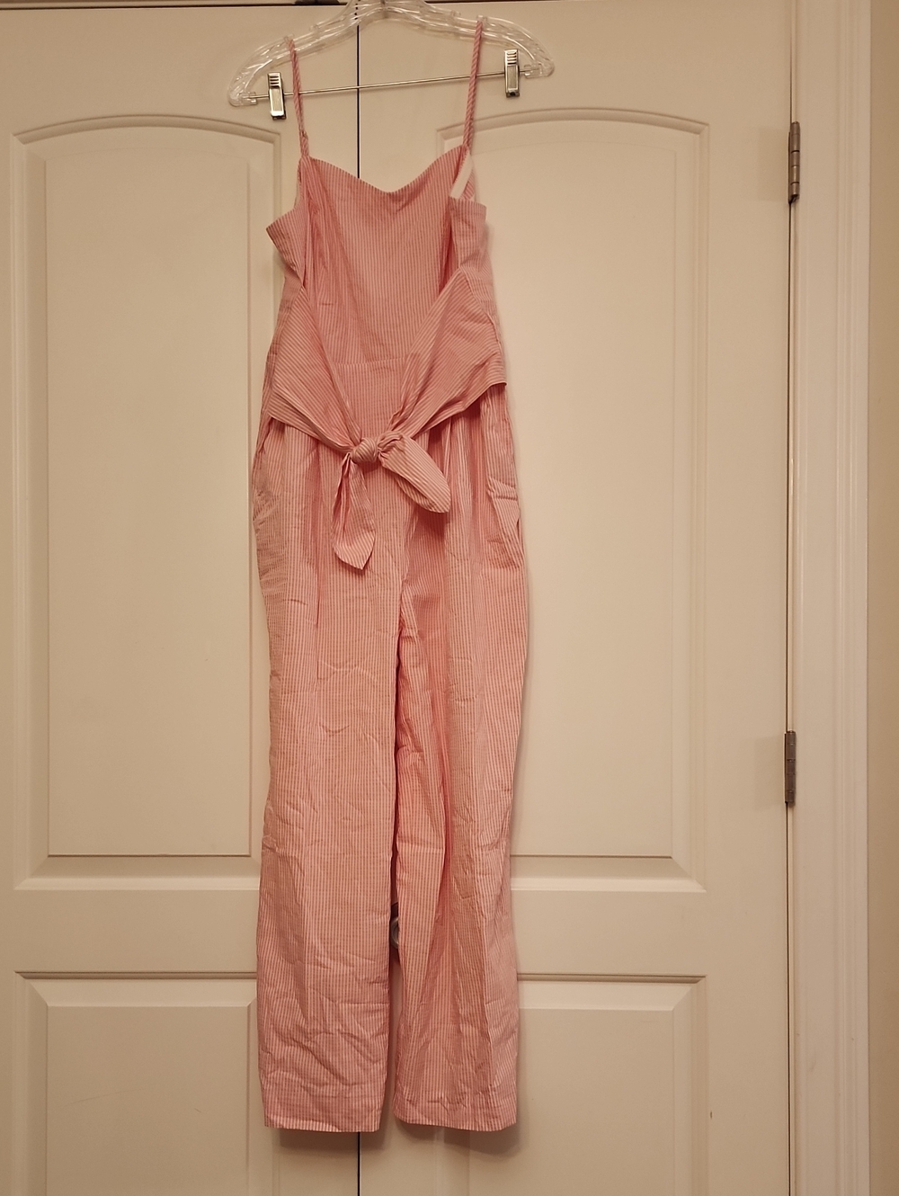 Vineyard Vines Pink Striped Tie-Front Spaghetti-Strap Jumpsuit